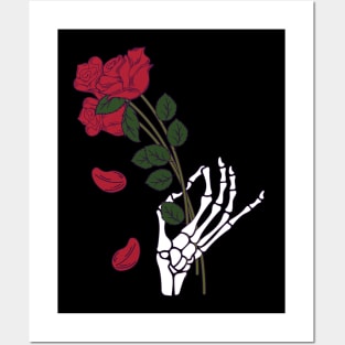 Skull Hand Holding Flower Posters and Art